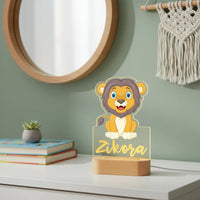 Jungle Lion Personalized Animal Night Light Custom Name Acrylic Lamp for Baby and or Kids Bedroom