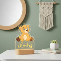 Golden Lion Cub Personalized kids Night Light Custom Name Acrylic Lamp for Kids Bedroom or Nursery