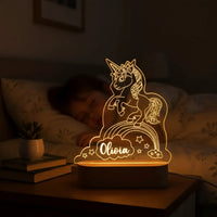 Unicorn on a Rainbow Personalized kids Night Light Custom Name Acrylic Lamp for Kids Bedroom or Nursery