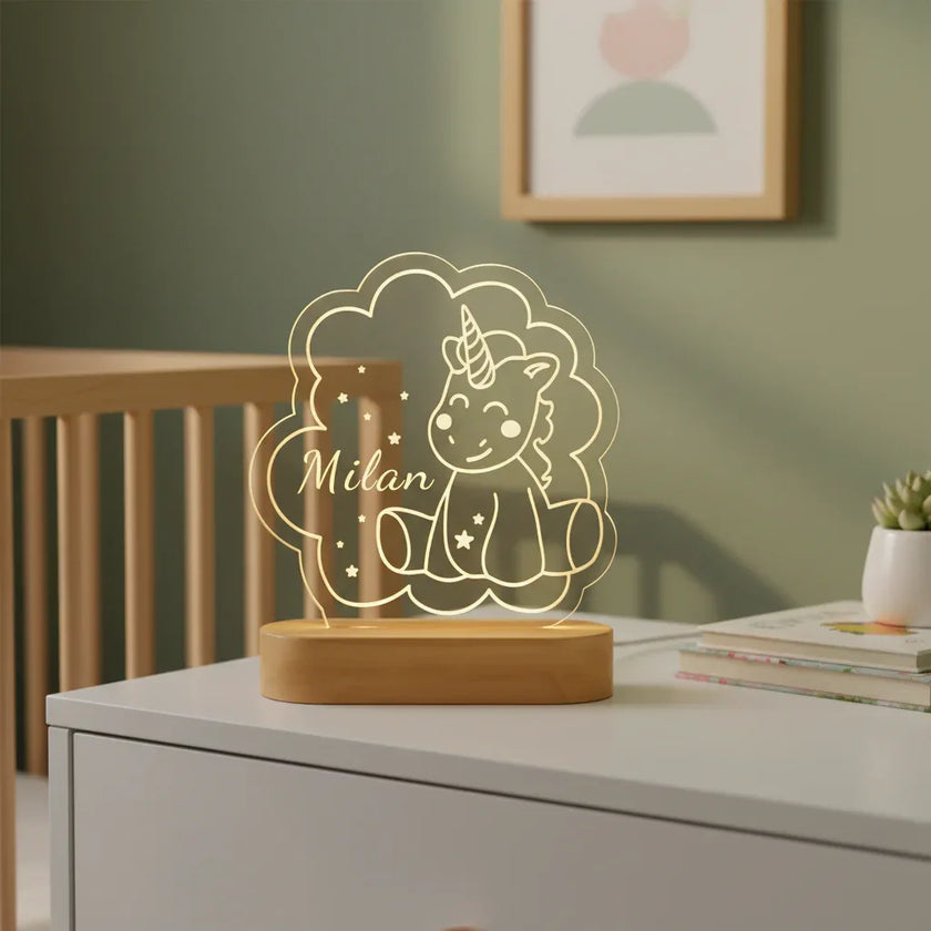 Baby Unicorn Personalized kids Night Light Custom Name Acrylic Lamp for Kids Bedroom or Nursery