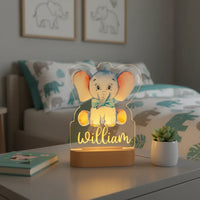 Baby Elephant Personalized Animal Night Light Custom Name Acrylic Lamp for Baby Nursery Kids and Bedroom