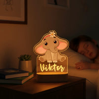 Cute Elephant Personalized Animal Night Light Custom Name Acrylic Lamp for Baby or Kids Bedroom