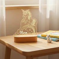 Unicorn on a Rainbow Personalized kids Night Light Custom Name Acrylic Lamp for Kids Bedroom or Nursery