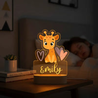 Giraffe with Hearts Personalized Animal Night Light Custom Name Acrylic Lamp for Baby and Kids Bedroom