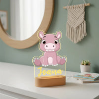 Hippo Personalized Animal Night Light Custom Name Acrylic Lamp for Baby Nursery and Kids Bedroom