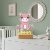 Hippo Personalized Animal Night Light Custom Name Acrylic Lamp for Baby Nursery and Kids Bedroom