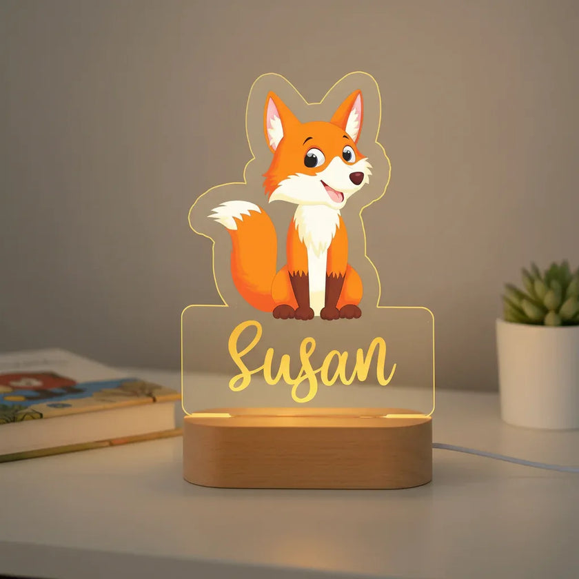 Fox Personalized Animal Night Light Custom Name Acrylic Lamp for Baby and Kids Bedroom