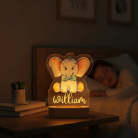 Baby Elephant Personalized Animal Night Light Custom Name Acrylic Lamp for Baby Nursery Kids and Bedroom