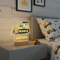 Yellow Bulldozer Personalized kids Night Light Custom Name Acrylic Lamp for Kids Bedroom or Nursery
