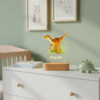 Velociraptor Dinosaur Personalized Children's Night Light Custom Name Acrylic Lamp for Baby's Room or  Kids Bedroom