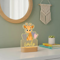 Giraffe with Hearts Personalized Animal Night Light Custom Name Acrylic Lamp for Baby and Kids Bedroom