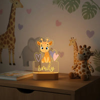 Giraffe with Hearts Personalized Animal Night Light Custom Name Acrylic Lamp for Baby and Kids Bedroom