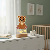Brown Bear Personalized Animal Night Light Custom Name Acrylic Lamp for Baby’s Room or Kids’ Bedroom