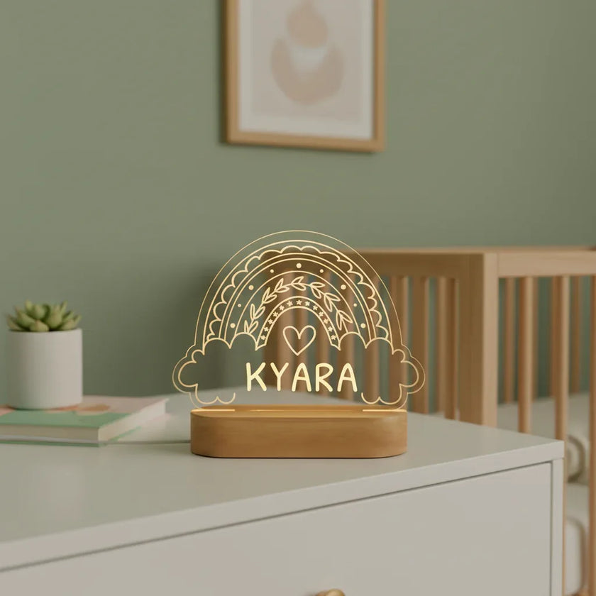 Rainbow Night Light Personalized Children's Name Lamp Custom Nursery Newborn Bedroom