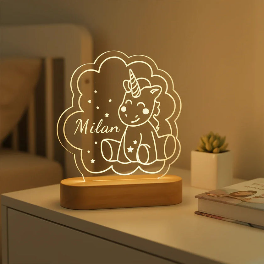 Baby Unicorn Personalized kids Night Light Custom Name Acrylic Lamp for Kids Bedroom or Nursery