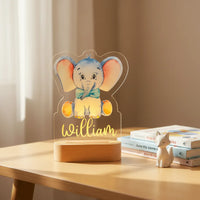 Baby Elephant Personalized Animal Night Light Custom Name Acrylic Lamp for Baby Nursery Kids and Bedroom