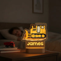 Yellow Bulldozer Personalized kids Night Light Custom Name Acrylic Lamp for Kids Bedroom or Nursery