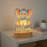 Baby Elephant Personalized Animal Night Light Custom Name Acrylic Lamp for Baby Nursery Kids and Bedroom