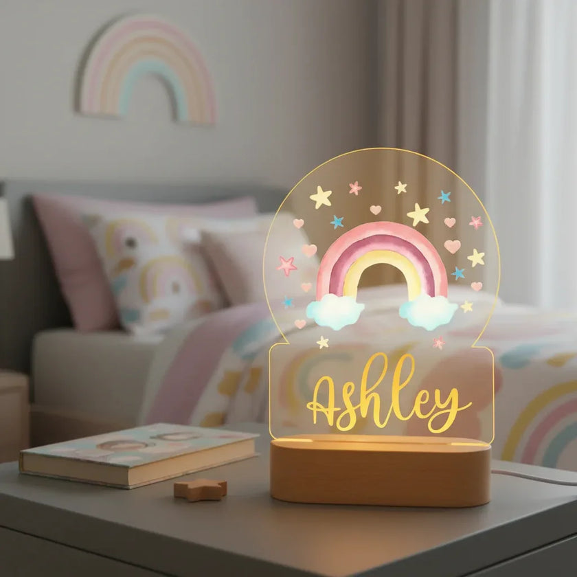 Personalized Rainbow Night Light Custom Name Acrylic Lamp for Baby Room and Kids Bedroom