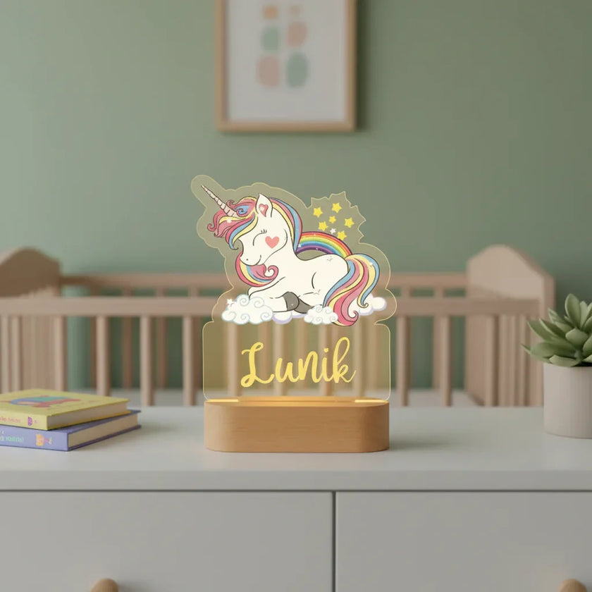 Personalized Unicorn Night Light Custom Name Acrylic Lamp for Baby’s Room or Kids’ Bedroom