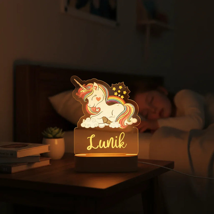 Personalized Unicorn Night Light Custom Name Acrylic Lamp for Baby’s Room or Kids’ Bedroom