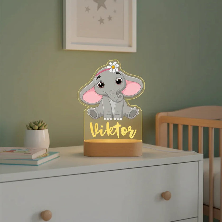 Cute Elephant Personalized Animal Night Light Custom Name Acrylic Lamp for Baby or Kids Bedroom