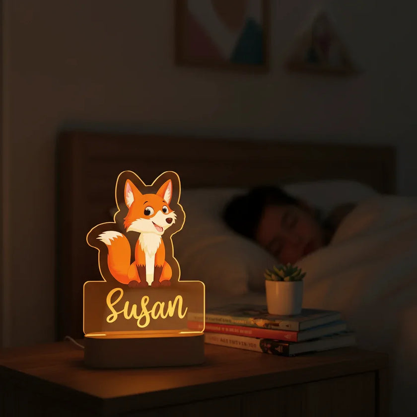 Fox Personalized Animal Night Light Custom Name Acrylic Lamp for Baby and Kids Bedroom