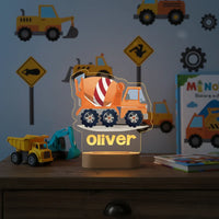 Cement Truck Personalized Night Light Custom Name Acrylic Lamp for Baby or Kids Bedroom