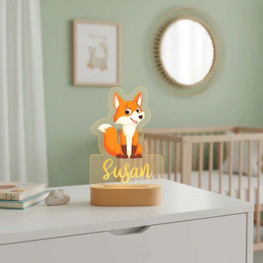 Fox Personalized Animal Night Light Custom Name Acrylic Lamp for Baby and Kids Bedroom
