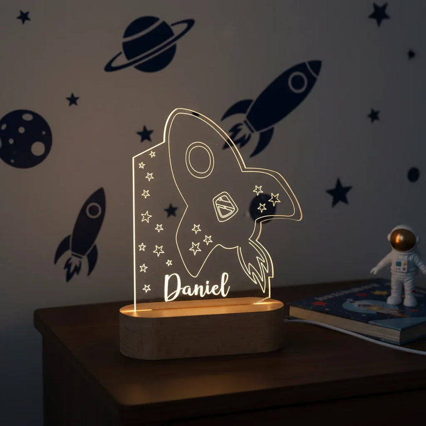 Rocket Night Light Personalized Children's Name Lamp Custom Kids or Newborn Bedroom Decor