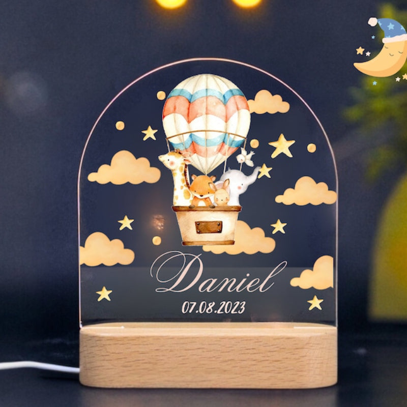 giraffe and fox air balloon personalized night light