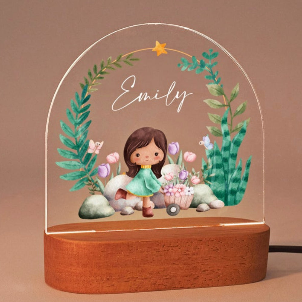 girl and floral basket custom name light pg