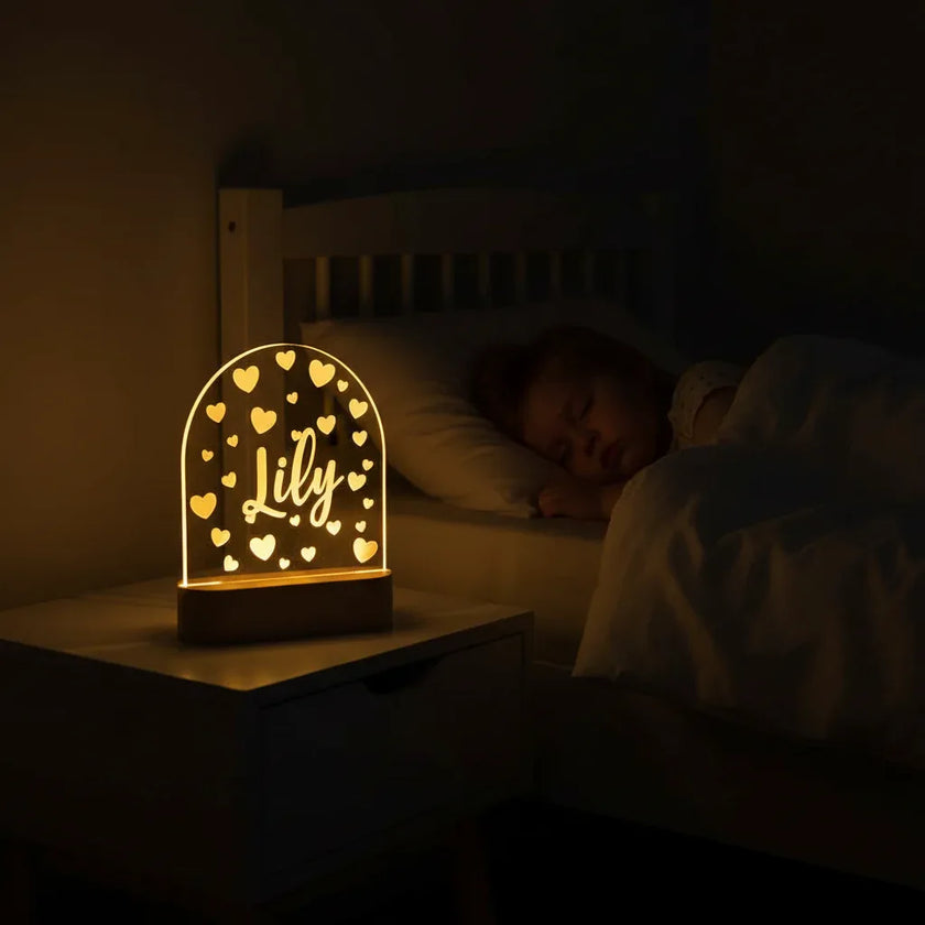 Personalized Hearts Night Light for Kids Custom Name Bedside Lamp - Custom Table Lamps