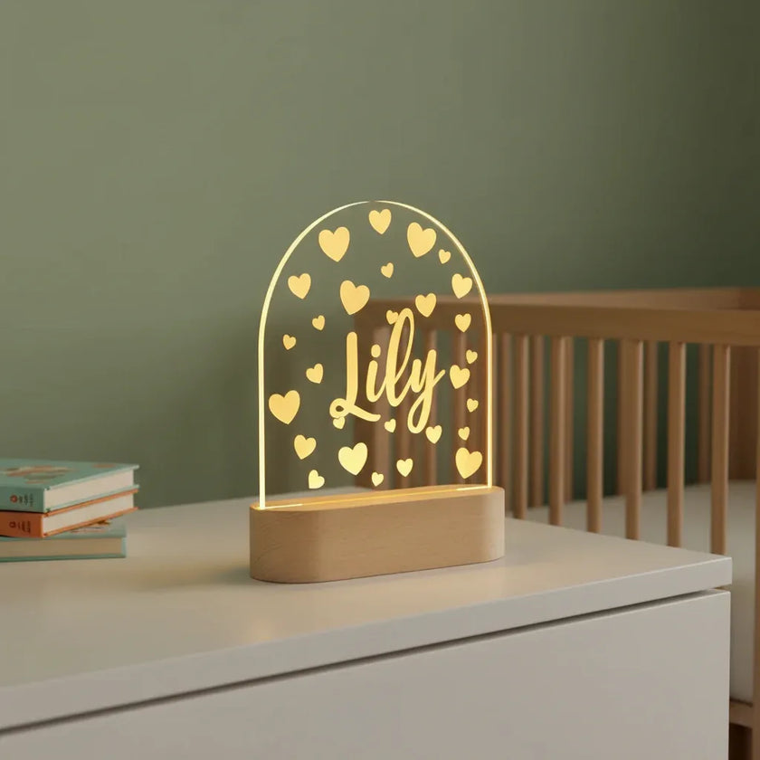 Personalized Hearts Night Light for Kids Custom Name Bedside Lamp - Custom Table Lamps