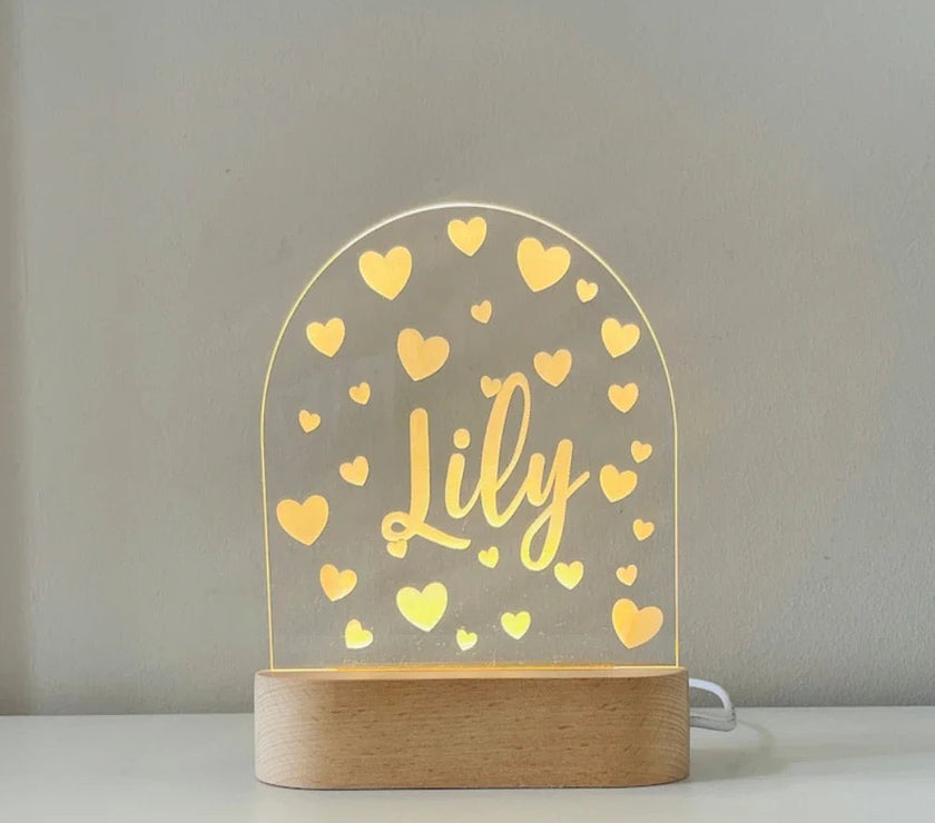 custom name lamp for kids with heart-shaped engravings