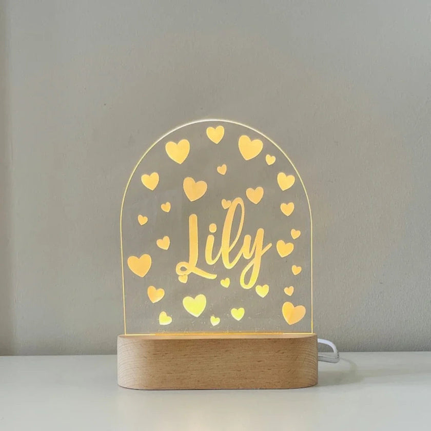 custom name lamp for kids with heart-shaped engravings