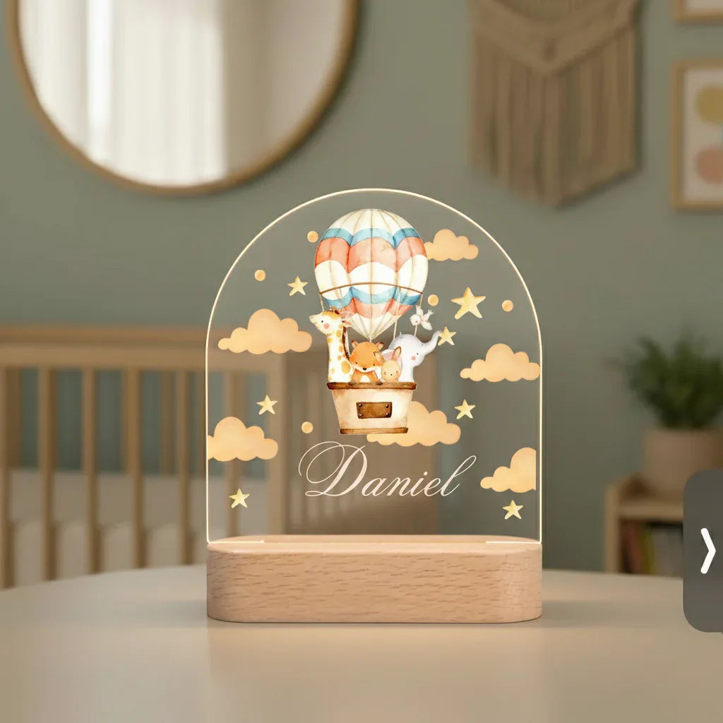 Personalized Jungle Animal Night Light for Kids Custom Name Bedside Nursery Lamp - Custom Table Lamps