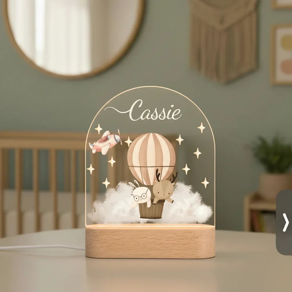 Personalized Bunny & Deer Night Light for Kids Custom Name Bedside Lamp - Custom Table Lamps