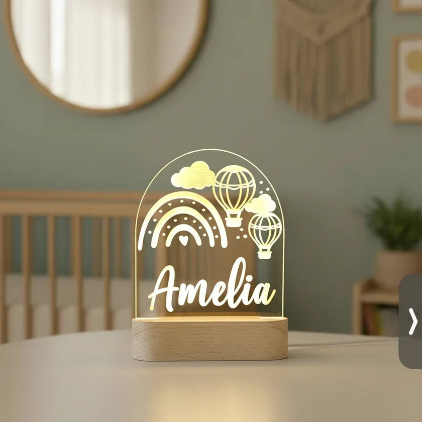 Personalized Air Balloons & Rainbow Night Light Custom Name Kids Lamp - Custom Table Lamps