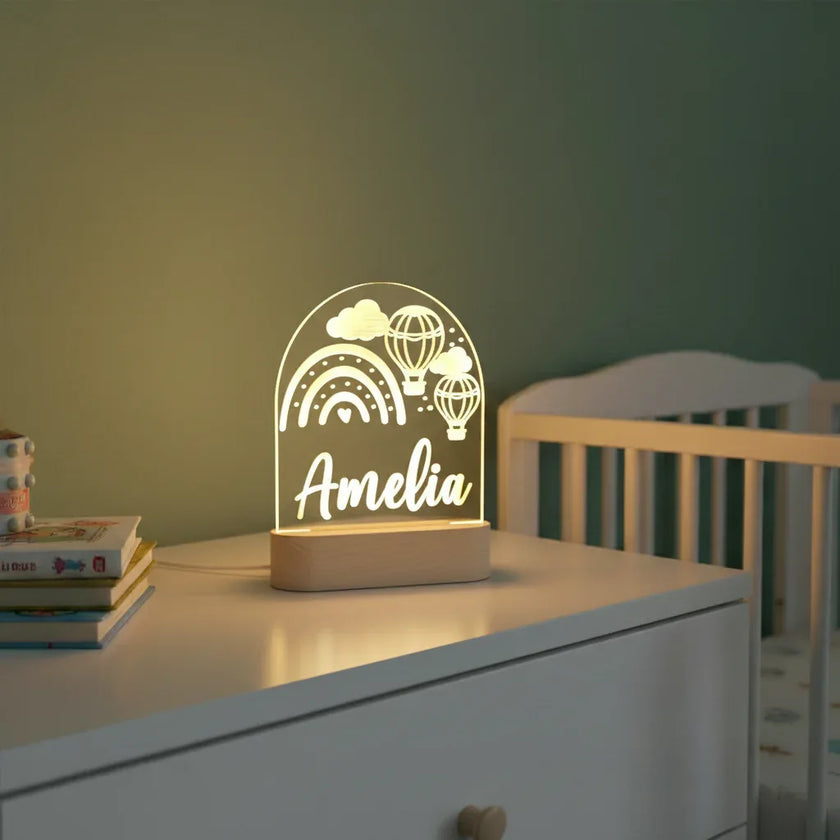 Personalized Air Balloons & Rainbow Night Light Custom Name Kids Lamp - Custom Table Lamps