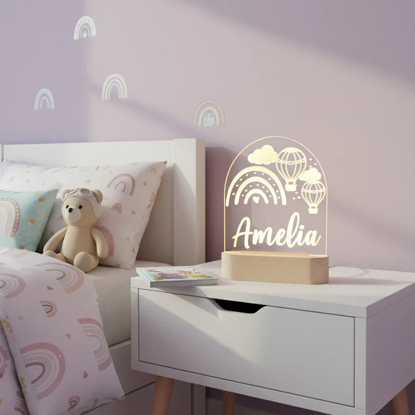 Personalized Air Balloons & Rainbow Night Light Custom Name Kids Lamp - Custom Table Lamps