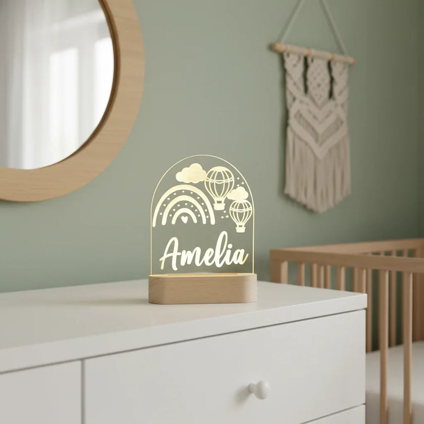 Personalized Air Balloons & Rainbow Night Light Custom Name Kids Lamp - Custom Table Lamps