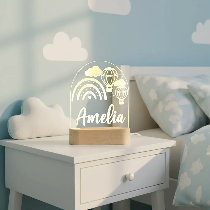 Personalized Air Balloons & Rainbow Night Light Custom Name Kids Lamp - Custom Table Lamps