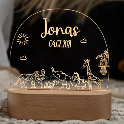 animal personalized night lamp for kids with custom name and date