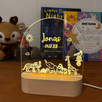 animal personalized night lamp for kids with custom name and date
