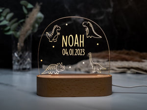 dinosaur personalized night lamp for kids with custom name and date