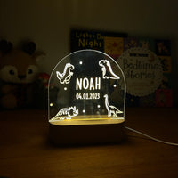 dinosaur personalized night lamp for kids with custom name and date