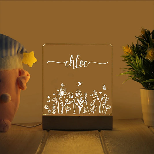 floral decorative acrylic personalized night lamp for kids 