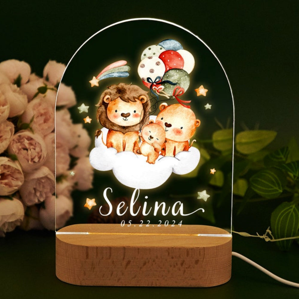 lion family on air balloon night light