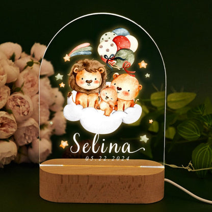 lion family on air balloon night light